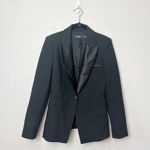 Zara Tuxedo Collar Blazer Black Single Button Classic Formal Evening